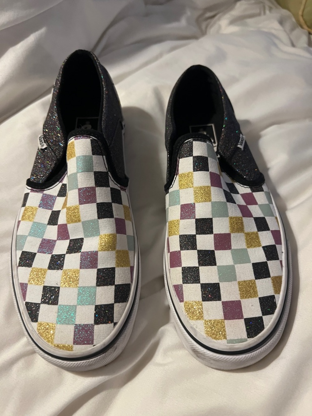 Vans Checkerboard Slip-On Shoes in Multi Glitter size 8.5